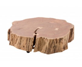 Masivní příruční stolek Terra z kmene akácie v přírodním odstínu na kolečkách 80cm