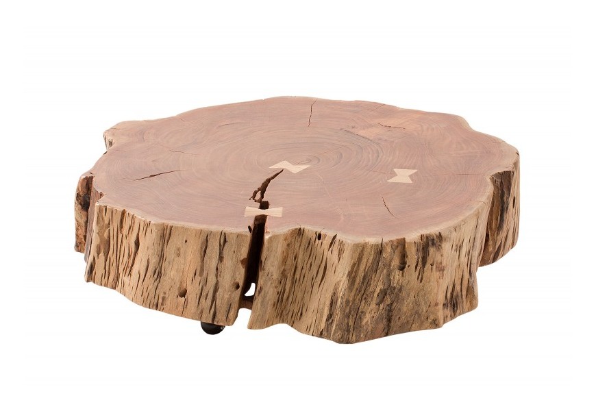 Masivní příruční stolek Terra z kmene akácie v přírodním odstínu na kolečkách 80cm