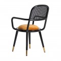 Art-deco jídelní židle Brilon z černého dřeva s hořčicovým potahem 89cm