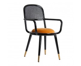 Art-deco jídelní židle Brilon z černého dřeva s hořčicovým potahem 89cm
