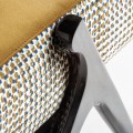 Art-deco hořčičný čalouněný luxusní taburet Brilon s vysokými černými nohama a zlatými prvky 70cm