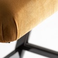 Art-deco luxusní barová židle Brilon v hořčičný potahu se vzorem na vysokých dřevěných nohách 107cm