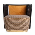 Art-deco luxusní křeslo Brilon s černým ratanovým opěradlem a vzorovaným sametovým potahem na zlaté podstavě 74cm
