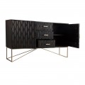 Art-deco luxusní příborník Barz s dekorativními černými dvířky a zlatými nohama 152cm