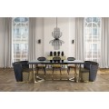 Art-deco luxusní jídelní stůl Oliva s černou hranatou deskou a zlatou konstrukcí 200cm