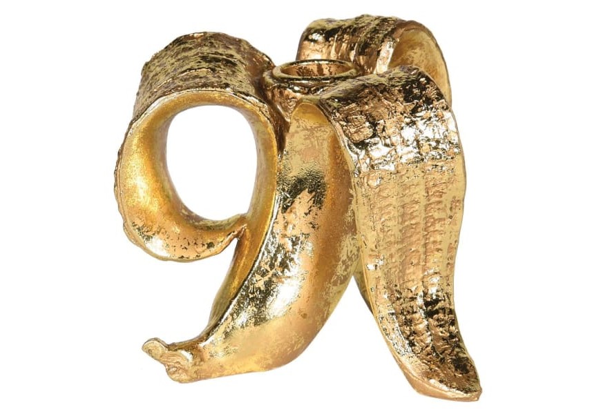 Designový glamour stojan na svíčku Bananas ve tvaru banánové slupky ve zlaté barvě 10 cm