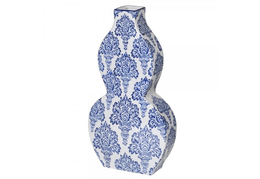 Designová tvarovaná váza modro-bílé barvy se vzorem 38cm