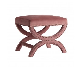 Art-deco luxusní taburet Ossera v růžovém sametovém provedení s kovovými prvky 60cm