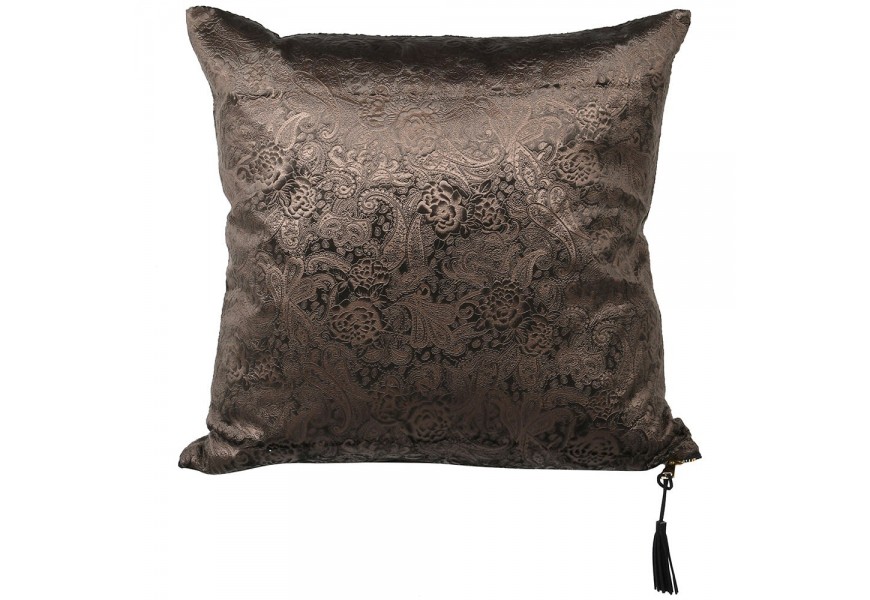 Stylový měděno-černý polštář s ornamentálním vzorem Paisley 40cm