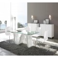 Designový skleněný jídelní stůl Oleada s bílou vlněnou podnoží 180 cm
