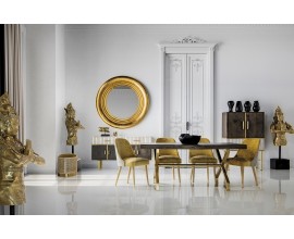 Art-deco luxusní jídelní stůl Krai s masivní hranatou deskou a zlatými nohama 180cm