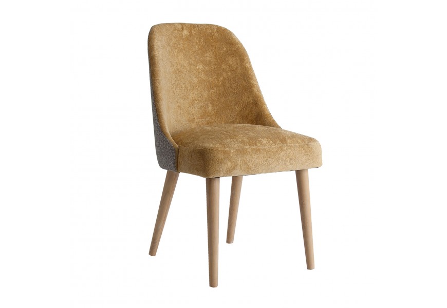 Art-deco luxusní hořčicová židle Lage s dřevěnými nohami 87cm
