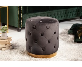 Chesterfield zámecká kruhová taburetka Modern Barock černé barvy ze sametu 36cm