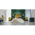 Art-deco luxusní zelené lněné křeslo Edolo se zlatou podstavou 76cm