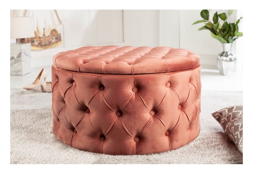 Chesterfield designová taburetka Modern Barock v růžové barvě s úložným prostorem 75cm