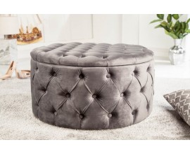 Barokní chesterfield kulatá taburetka Modern Barock v tmavošedé barvě ze sametu s úložným prostorem 75cm