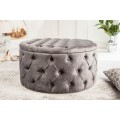 Barokní chesterfield kulatá taburetka Modern Barock v tmavošedé barvě ze sametu s úložným prostorem 75cm