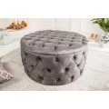 Barokní chesterfield kulatá taburetka Modern Barock v tmavošedé barvě ze sametu s úložným prostorem 75cm