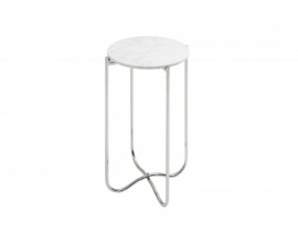 Art-deco stříbrný příruční stolek Jaspis s bledou mramorovou kruhovou deskou 35cm