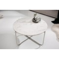 Art-deco bílý kruhový konferenční stolek Jaspis s mramorovou deskou a nohami z kovu 62cm