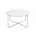 Art-deco bílý kruhový konferenční stolek Jaspis s mramorovou deskou a nohami z kovu 62cm