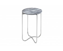 Art-deco luxusní příruční stolek Jaspis s šedou mramorovou deskou a stříbrnou konstrukcí z kovu 38cm