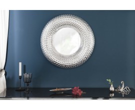 Orientální kruhové závěsné zrcadlo Solei s hrubým stříbrným rámem 60cm