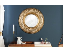 Orientální luxusní nástěnné zrcadlo Solei v zlatém rámu ve tvaru kruhu 60cm