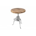 Industriální polohovatelný příruční stolek Imsteele se stříbrnou konstrukcí a kruhovou deskou 50cm