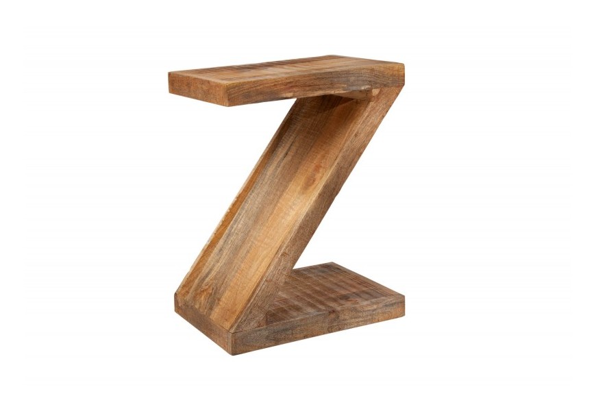Masivn&iacute; př&iacute;ručn&iacute; stolek Sheesham z mangov&eacute;ho dřeva ve tvaru p&iacute;smene Z 45cm