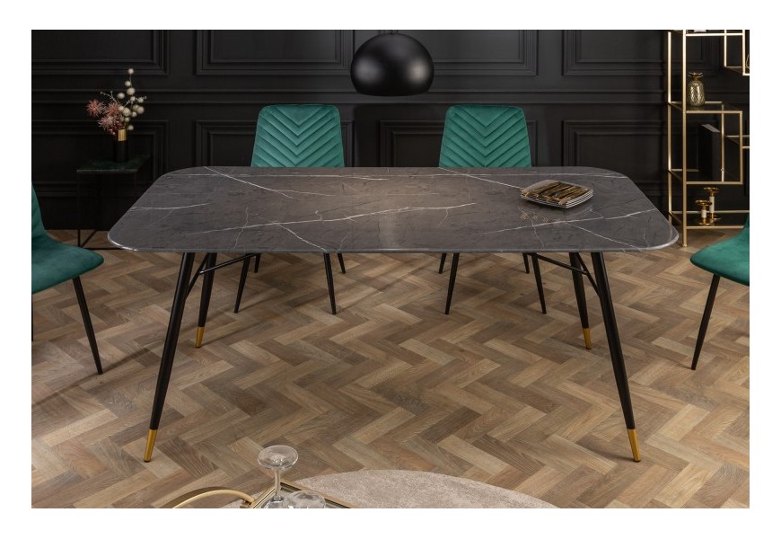 Retro nadčasový jídelní stůl Forisma s černou povrchovou deskou s mramorovým vzhledem 180 cm
