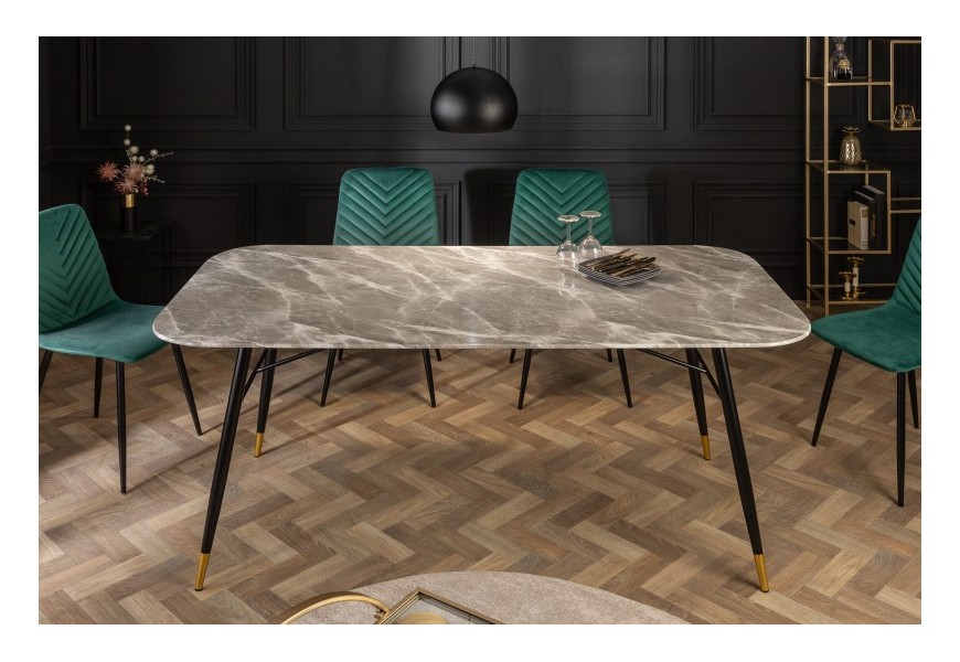 Retro jedinečný jídelní stůl Forisma s šedou povrchovou deskou s mramorovým vzhledem 180 cm