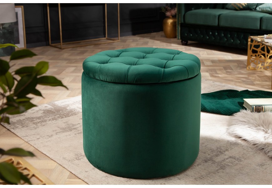 Zámecká designová smaragdová taburetka Modern Barock s úložným prostorem 50cm