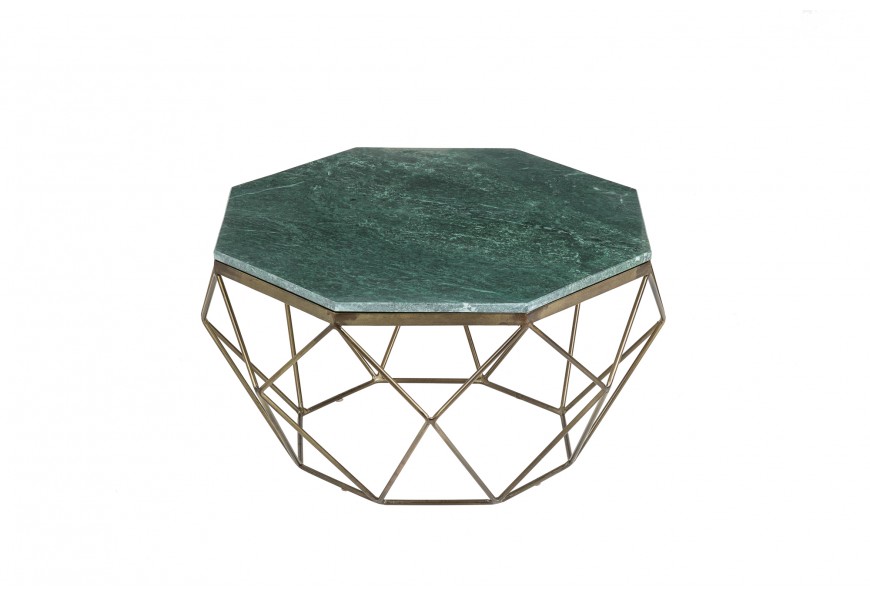 Art-deco mramorový konferenční stolek Adamantino s geometrickou podstavou z kovu 69cm