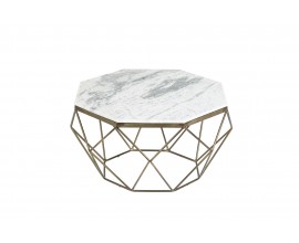 Art-deco stylový konferenční stolek Adamantino s bílou mramorovou deskou a bronzovou konstrukcí ve tvaru diamantu 69cm