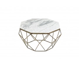 Art-deco stylový konferenční stolek Adamantino s bílou mramorovou deskou a bronzovou konstrukcí ve tvaru diamantu 69cm