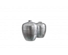 Orientální set dvou kovových váz Retrivee se stříbrným kladívkovým povrchem 33cm
