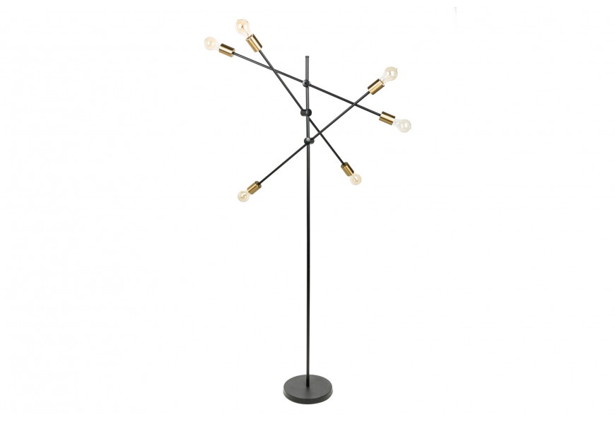 Moderní černo-zlatá stojací lampa Elke s otočnými rameny 163cm