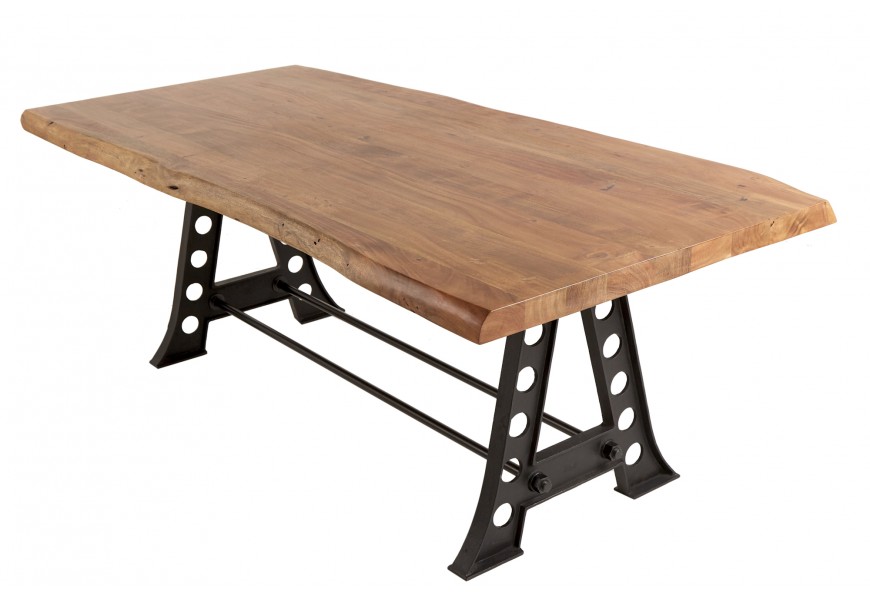 Industriální jídelní stůl Mammut z dřeva akácie s nohami z kovu 220cm