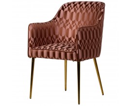 Art-deco čalouněná růžovo-měděná jídelní židle Glamoure I s kovovými nohami 85cm