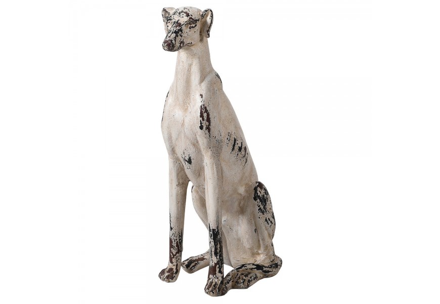 Vintage krémově bílá socha Chadora ve tvaru sedícího psa 77cm