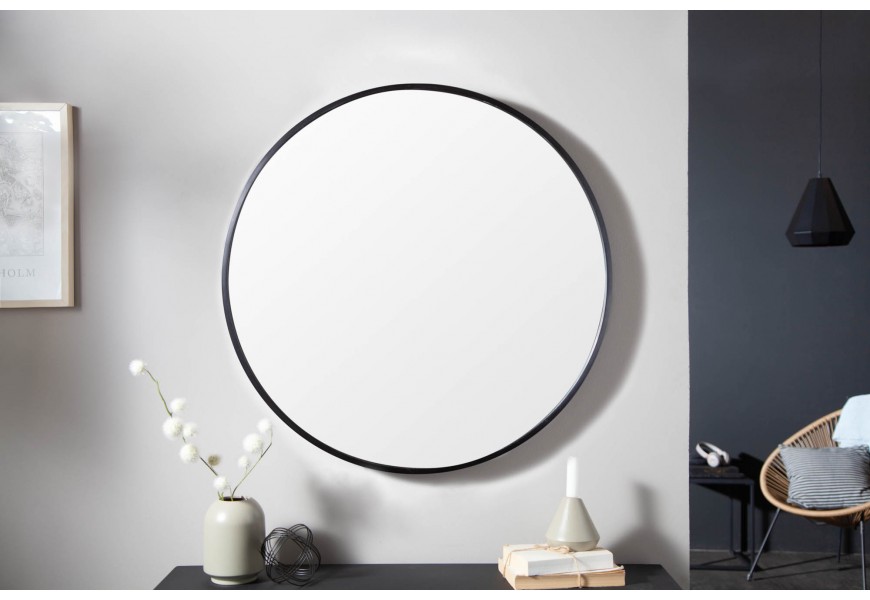 Moderní nadčasové kulaté nástěnné zrcadlo Smialls v černém rámu 60cm
