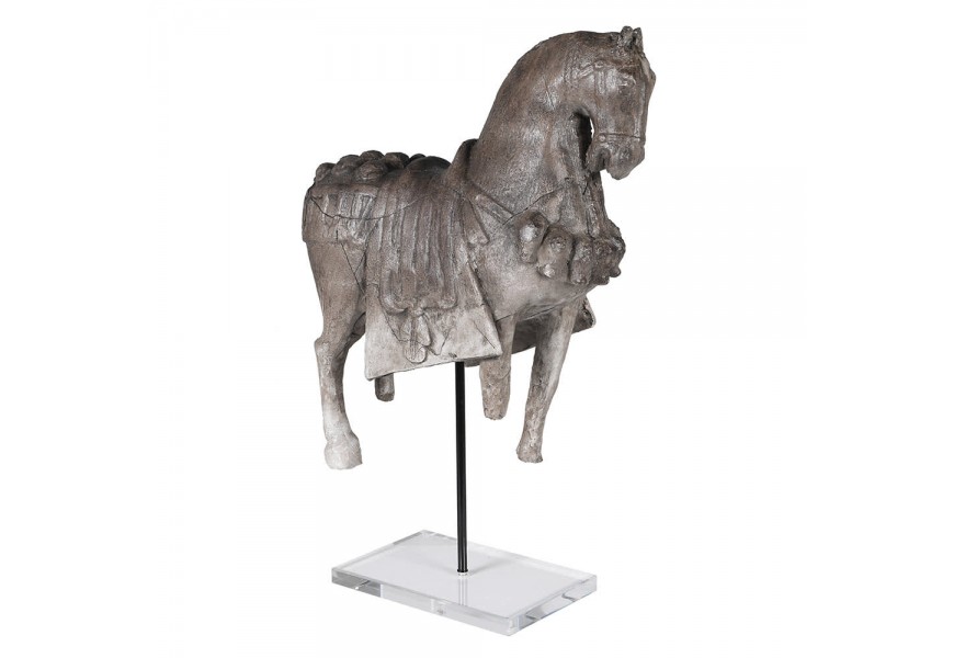 Vintage šedá originální soška koně Archer na akrylovém podstavci 49cm