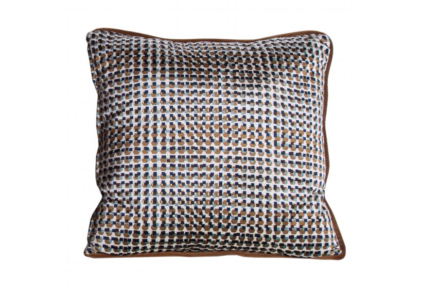 Art-deco luxusní sametový polštář Brilon s geometrickým vzorem v hnědém odstínu 38cm