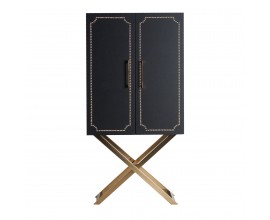 Art-deco luxusní černá barová skříň Salzburgo z kůže se zlatým zdobením