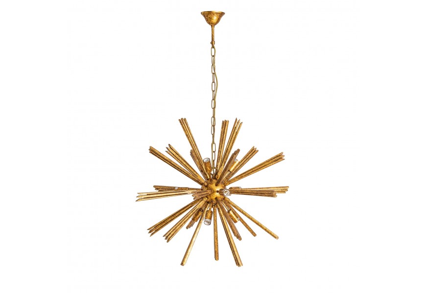 Jedinečný stropní lustr Aster v Art-deco stylu z kovu a eukaliptu ve tvaru dekorativní koule