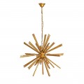 Jedinečný stropní lustr Aster v Art-deco stylu z kovu a eukaliptu ve tvaru dekorativní koule