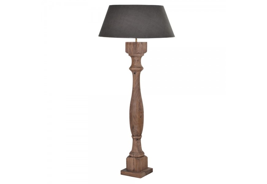 Klasická elegantní stojací lampa Nadine z mangového dřeva s šedým stínidlem