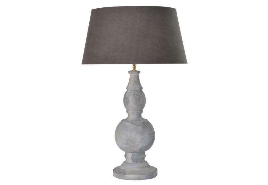 Klasická stolní lampa Nadine z mangového dřeva s šedým stínidlem 80cm