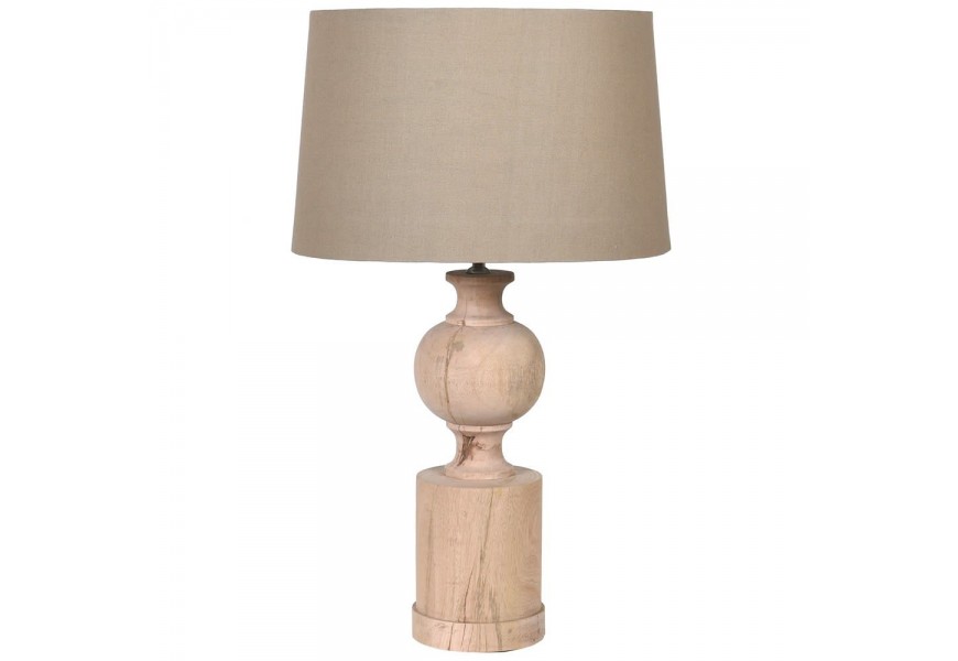 Venkovská elegantní dřevěná stolní lampa Shelly s béžovým stínítkem 77cm